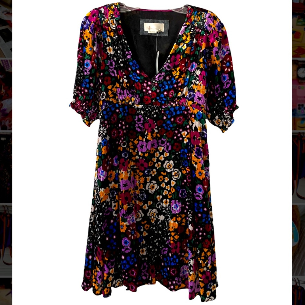 Anthropologie Velvet Floral Petite Dress